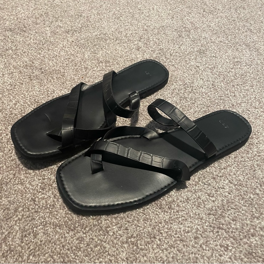 A New Day Black Sandals with Croc Detail